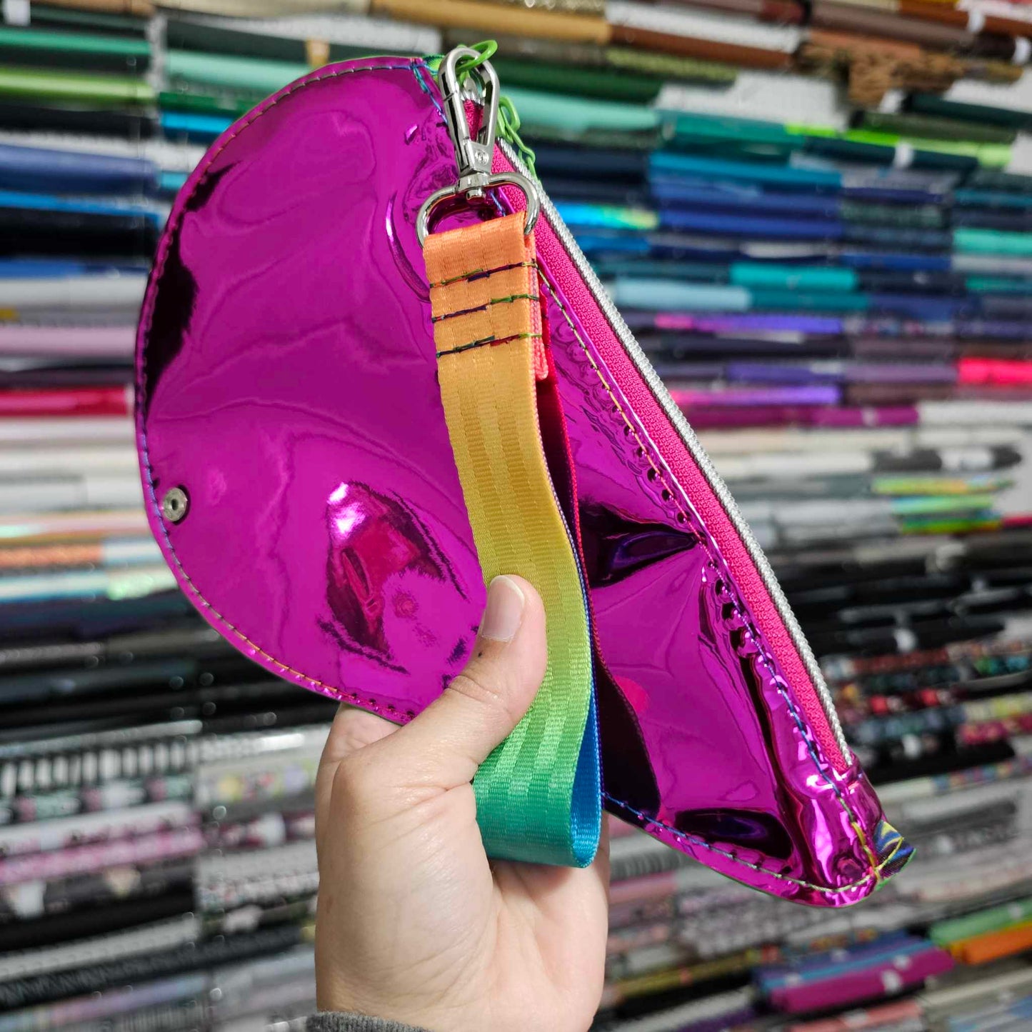 Mirror Pink Cute Heart Pouch/Wristlet (READY TO SHIP)