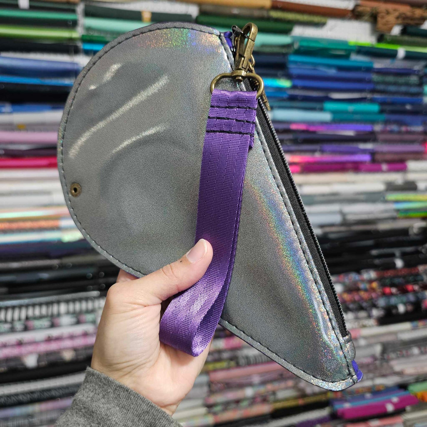 Holo Pewter Cute Heart Pouch/Wristlet (READY TO SHIP)