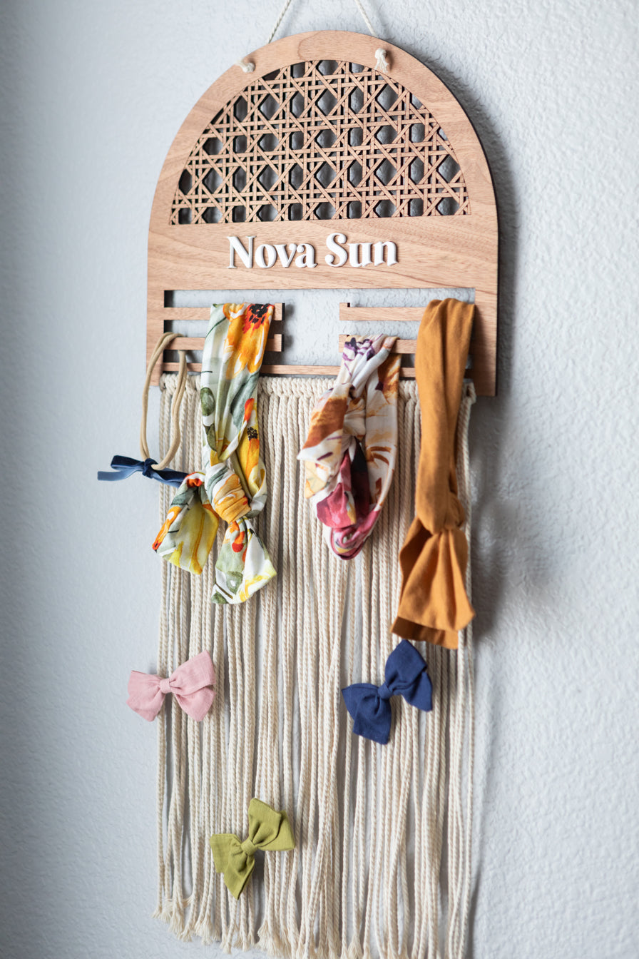 Personalized Rattan Style Bow Holder (Made to Order)